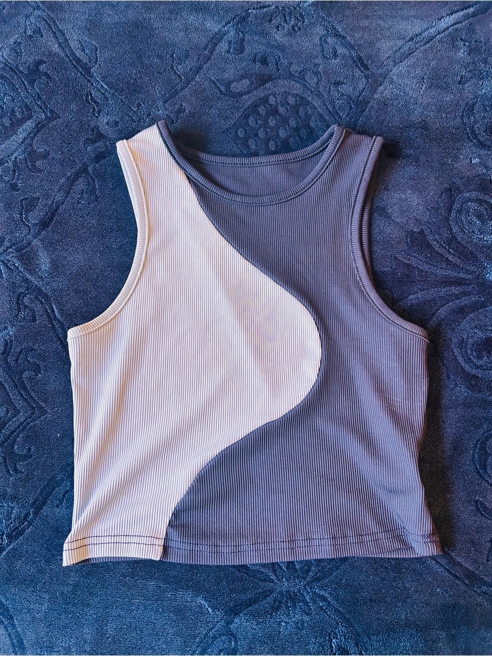 SHEIN Two-Tone Ribbed Crop Tank Top - blue and light blue